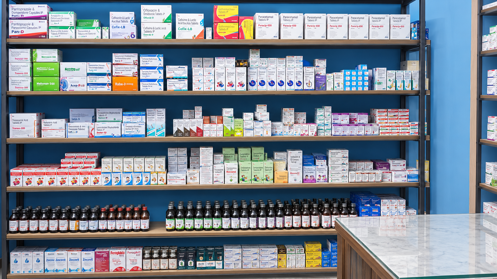 Oracle Medicos pharmaceutical inventory and medicine shelves
